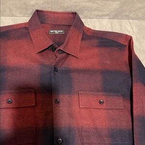 Saks Fifth Avenue  Red and Navy Checkered Cotton Flannel Shirt